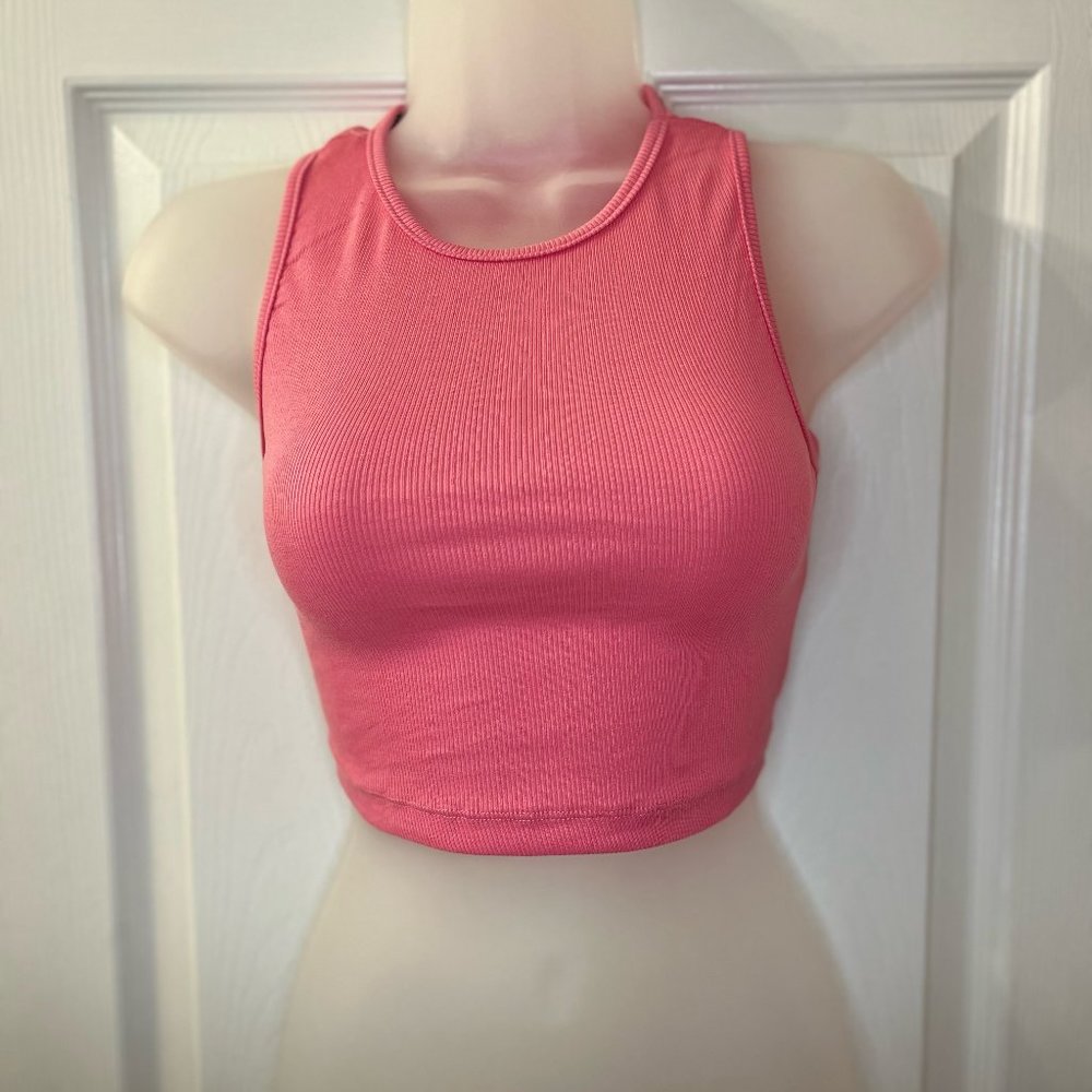 Pink Crop Top Tank with Rope Tie Up in Back